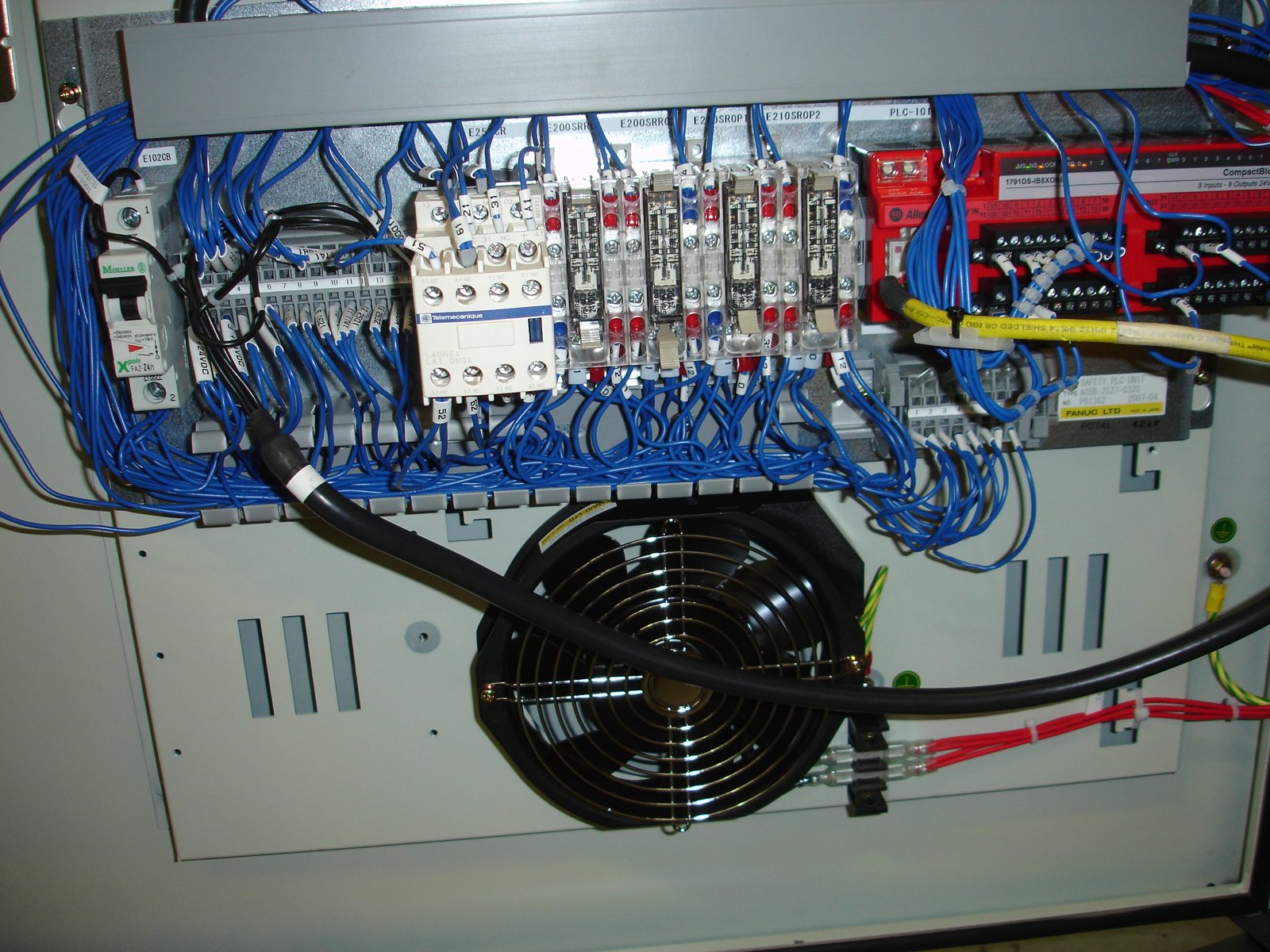 Safety PLC wiring inside a control panel